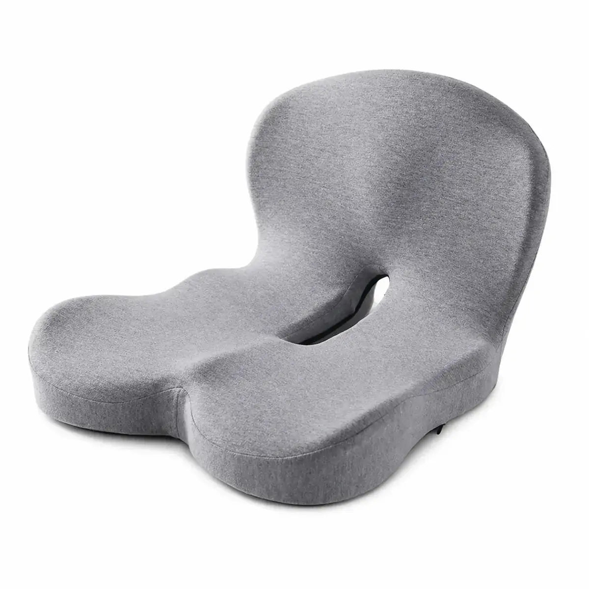 Coussin d'assise ergonomique gris sur fond blanc 